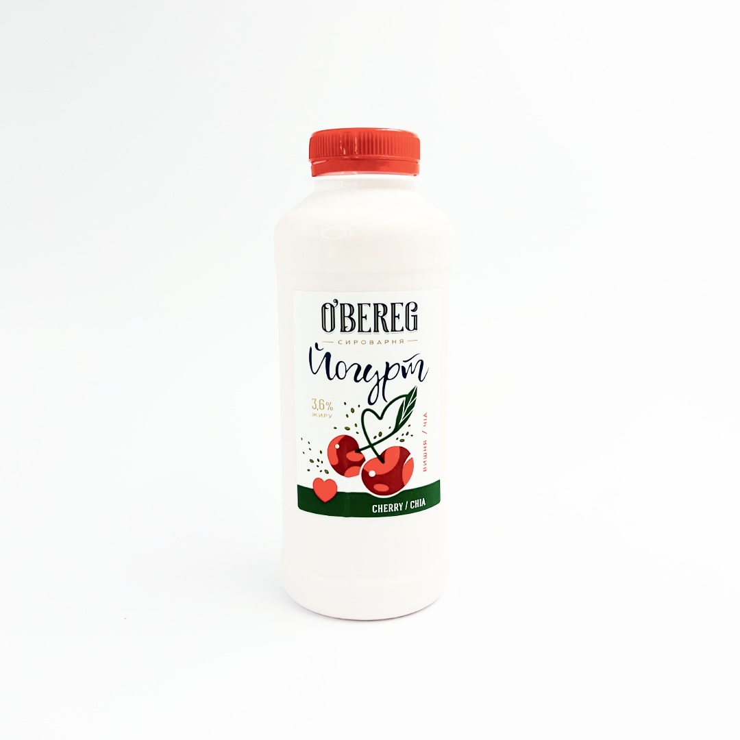 Йогурт вишня та насіння чіа 0,5 л, 3,6% ТМ O’BEREG